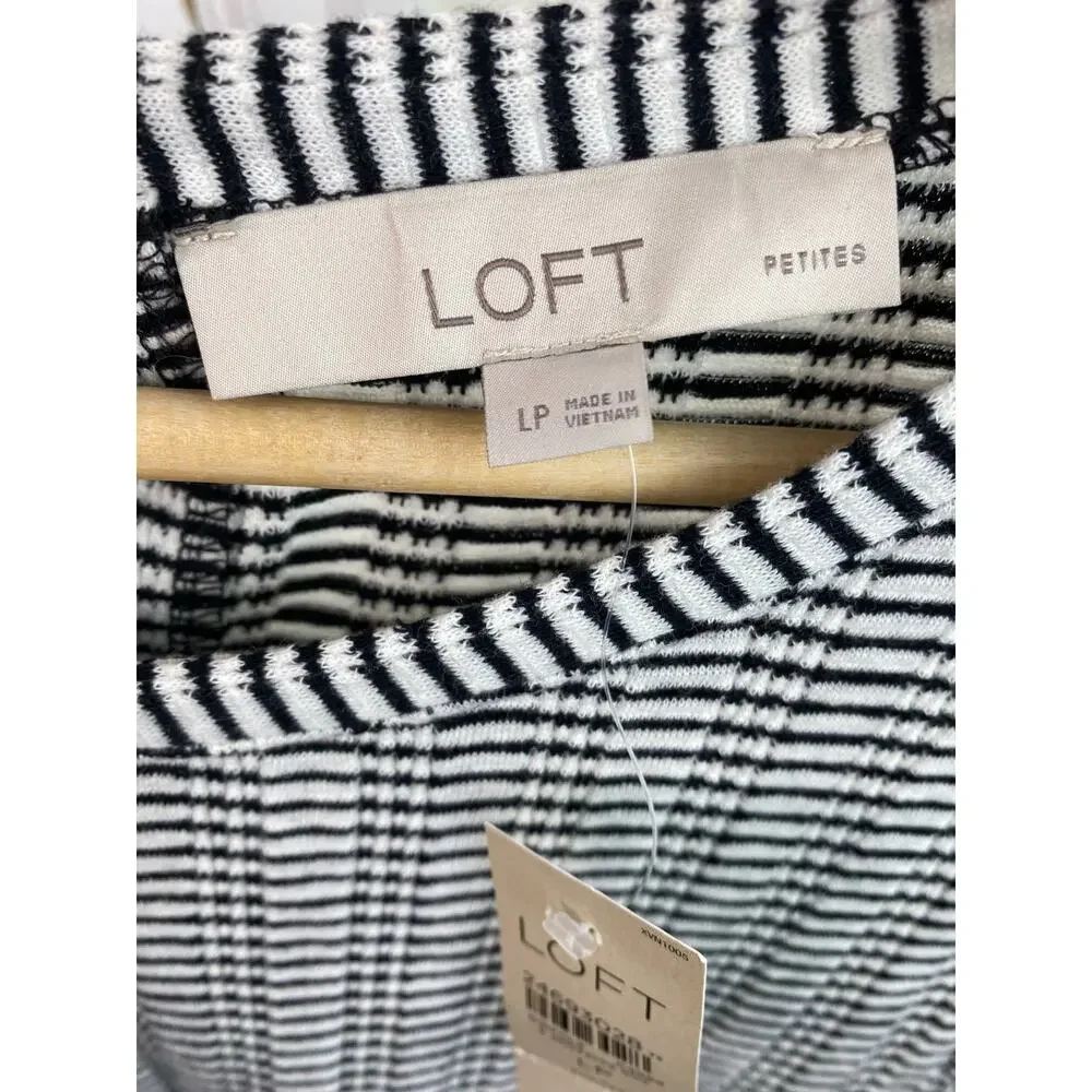 NWT LOFT Petites Women PL Black White Stripe Ribbed A-Line Swing Dress $69.50 * - Picture 2 of 6